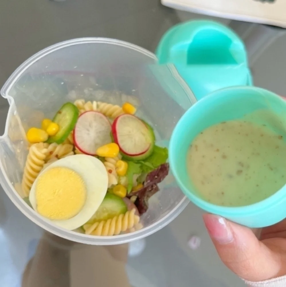 Fresh Salad to Go Container‎ Set with Fork and Dressing Holder, Blue (10…
